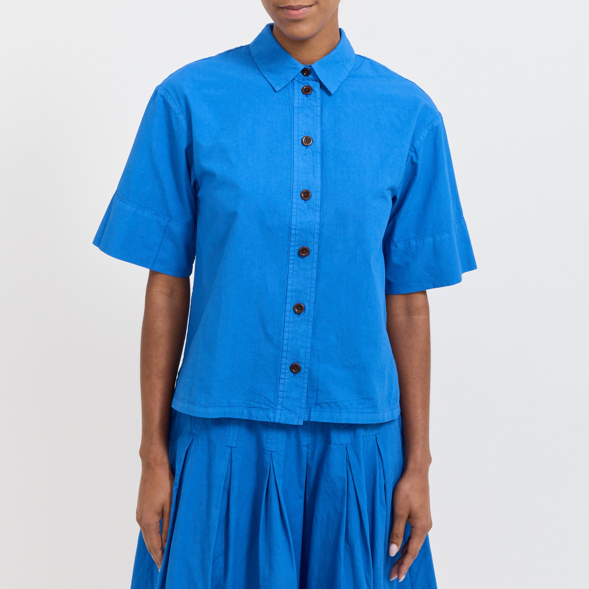 Toast | Cotton/Linen Poplin Shirt Enamel Blue | Maplestore