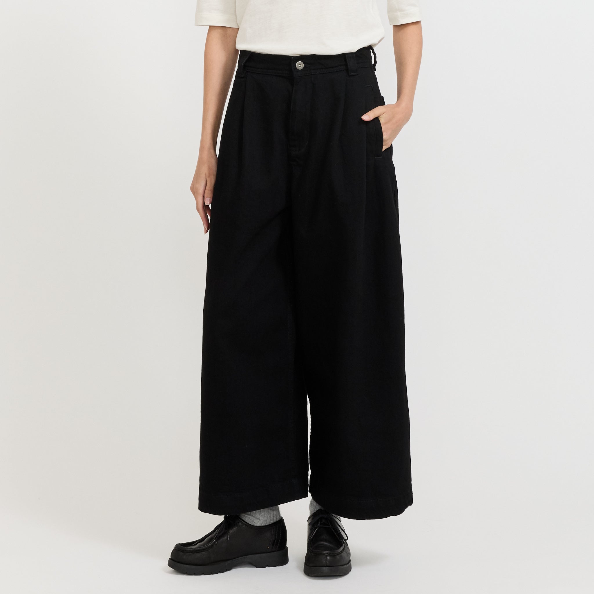 Denim Pleat Front Trousers Carbon Black