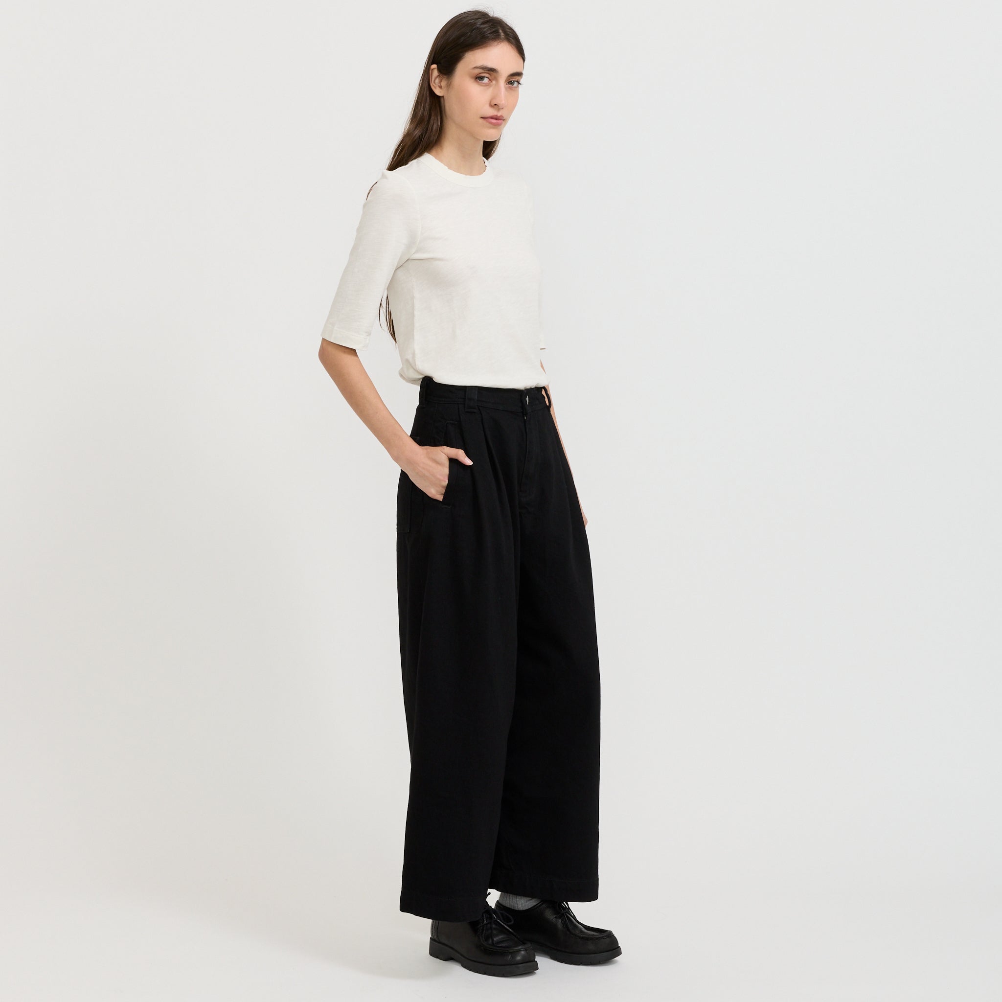 Denim Pleat Front Trousers Carbon Black