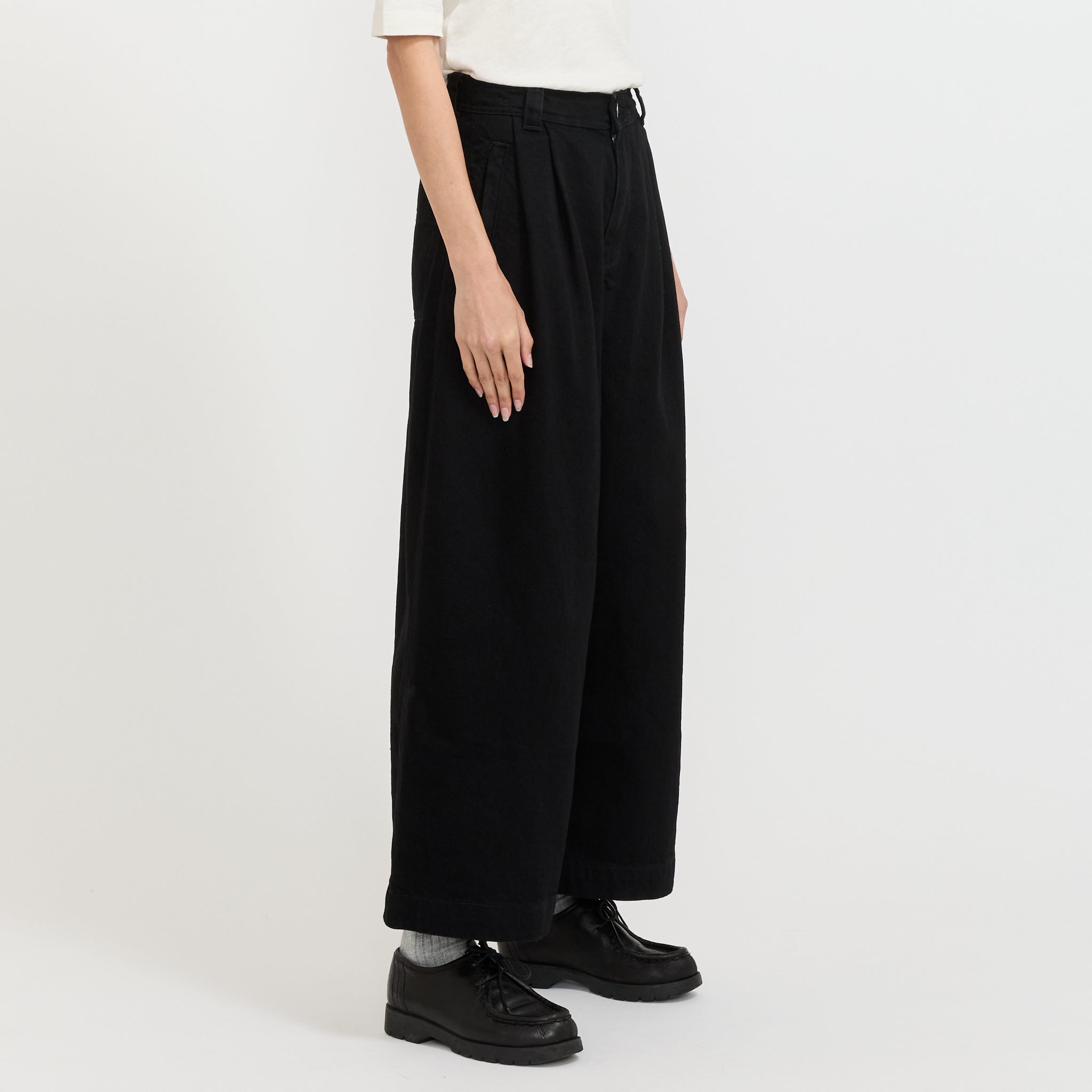 Denim Pleat Front Trousers Carbon Black