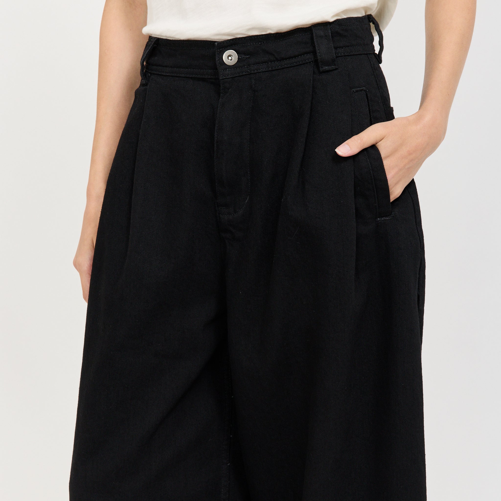 Denim Pleat Front Trousers Carbon Black