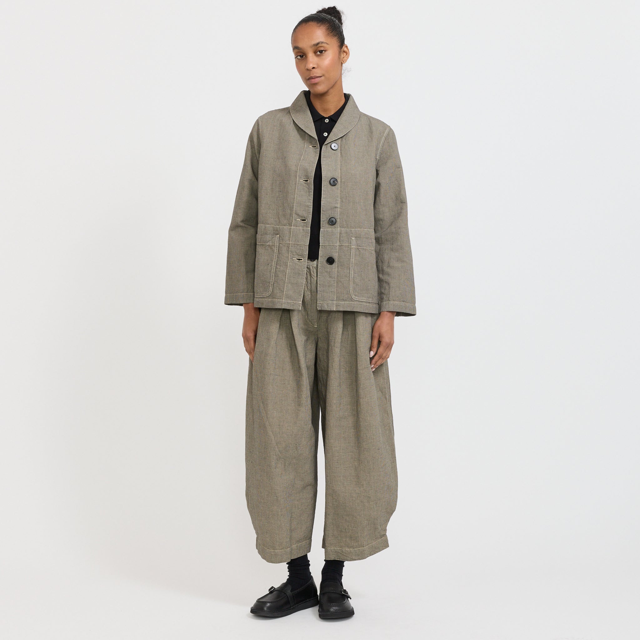 Toast | Hal Micro Houndstooth Cotton/Linen Workwear Jacket Vintage White | Maplestore