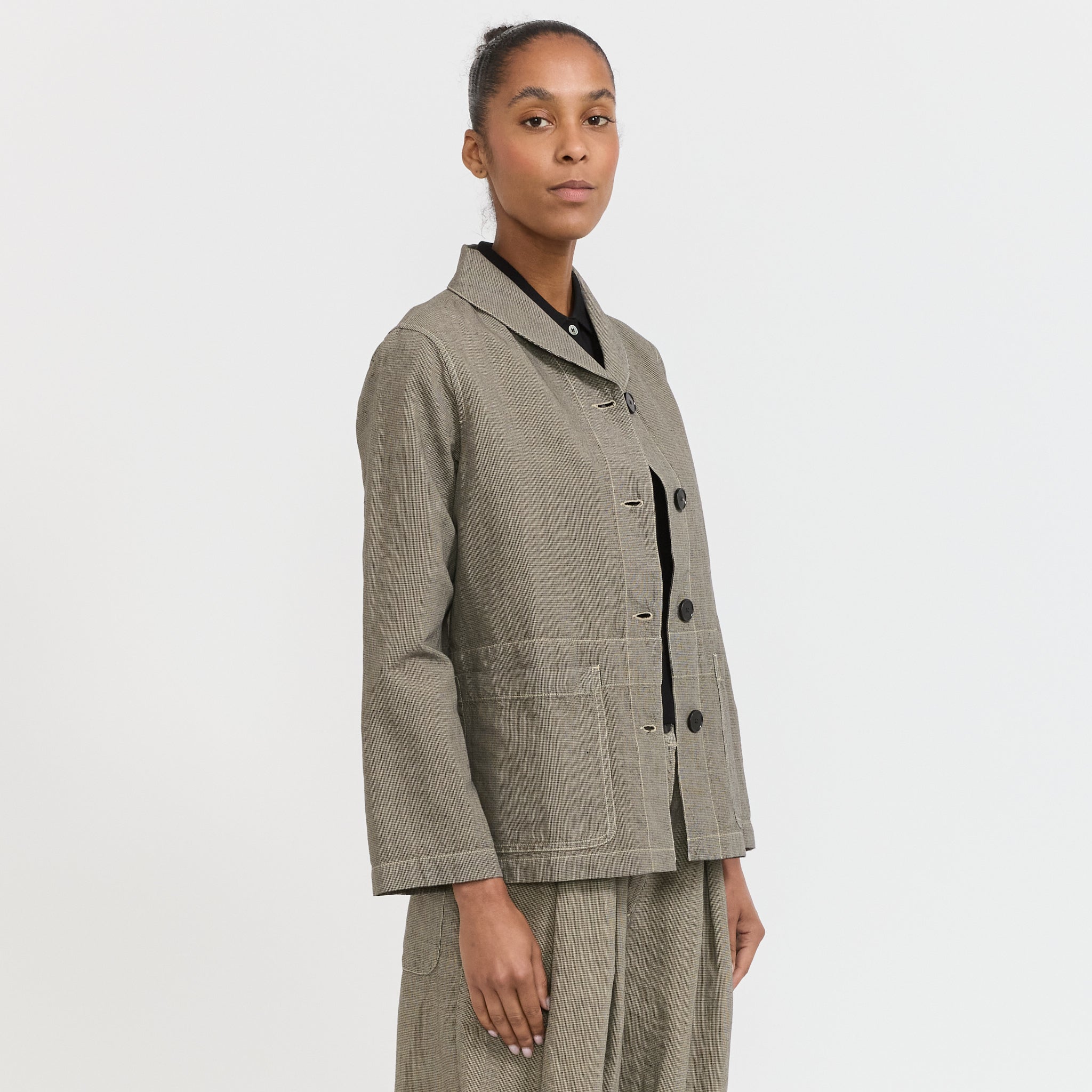 Toast | Hal Micro Houndstooth Cotton/Linen Workwear Jacket Vintage White | Maplestore