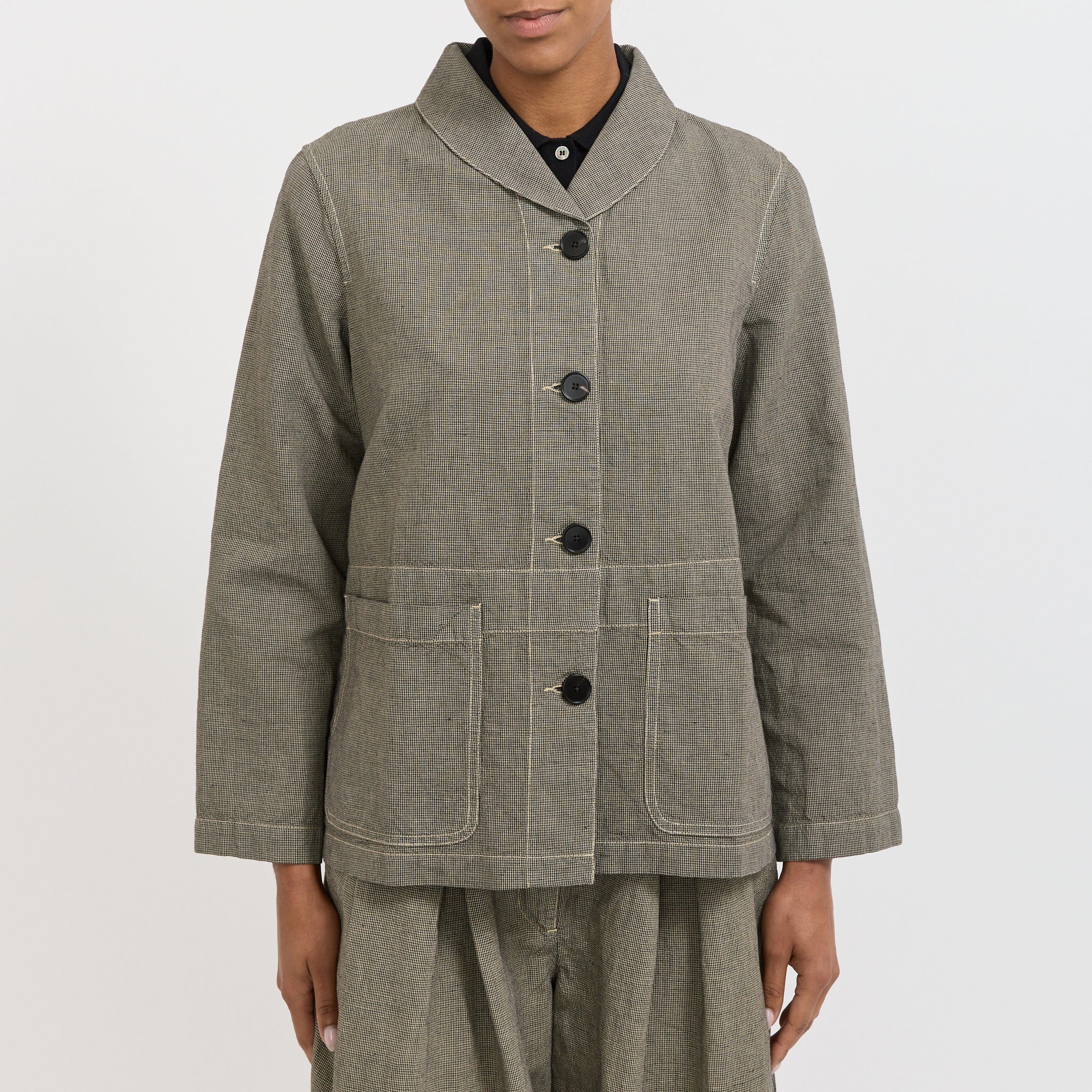 Toast | Hal Micro Houndstooth Cotton/Linen Workwear Jacket Vintage White | Maplestore