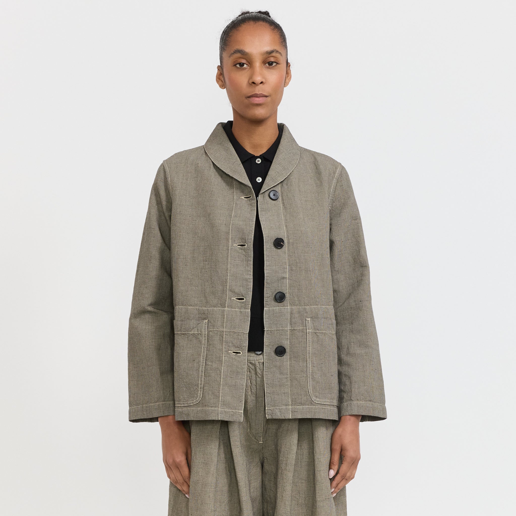 Toast | Hal Micro Houndstooth Cotton/Linen Workwear Jacket Vintage White | Maplestore