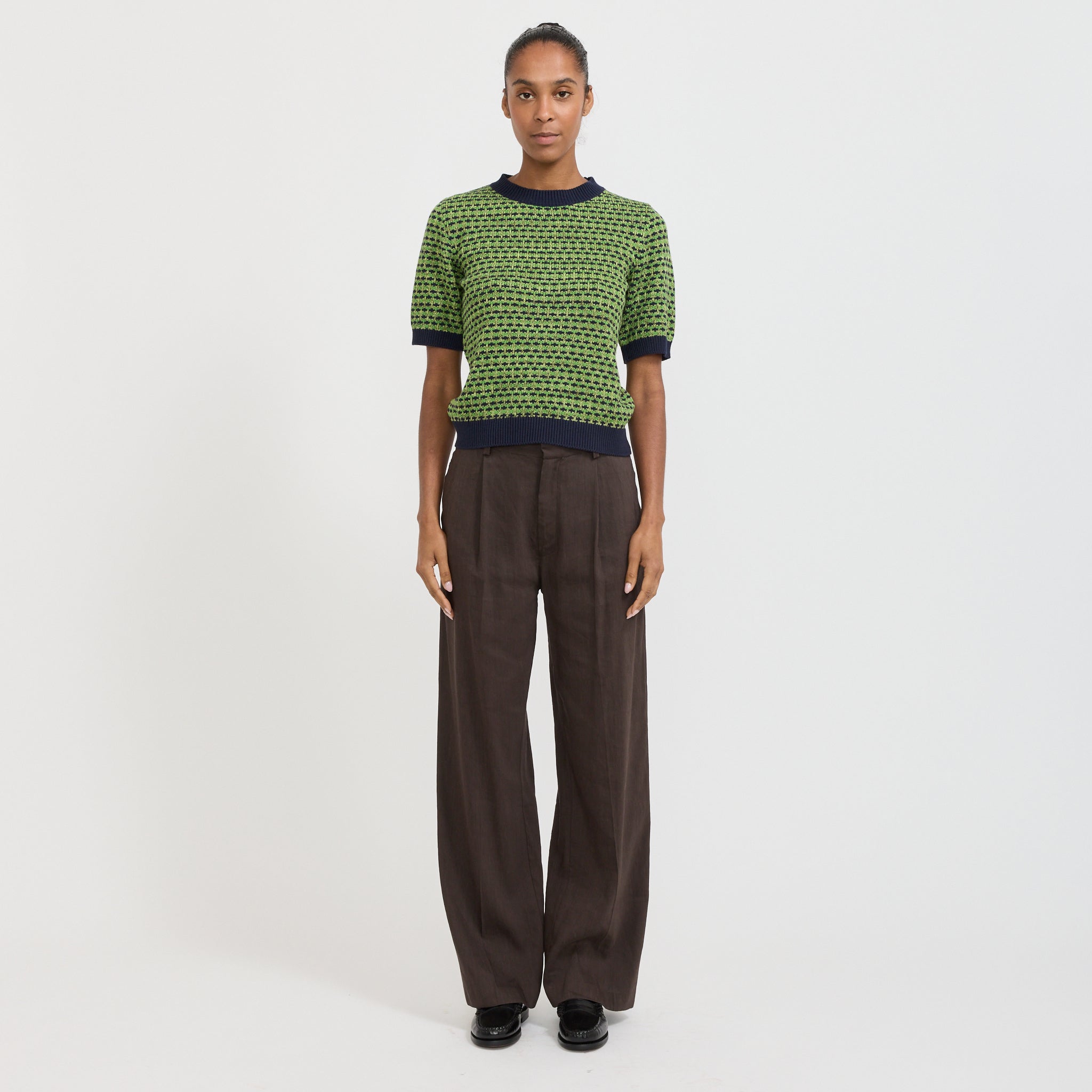 Toast | Jacquard Knitted Cotton Top Green Multi | Maplestore