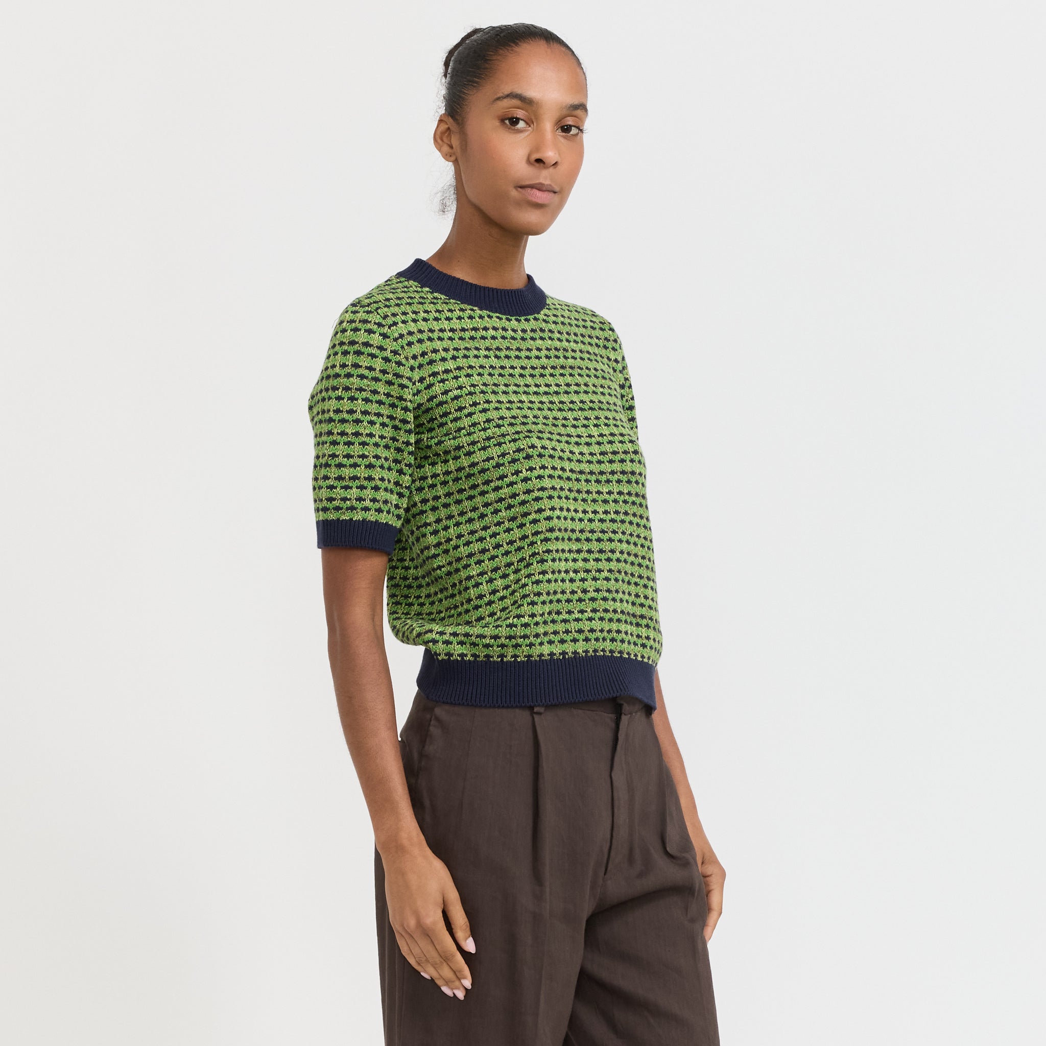 Toast | Jacquard Knitted Cotton Top Green Multi | Maplestore