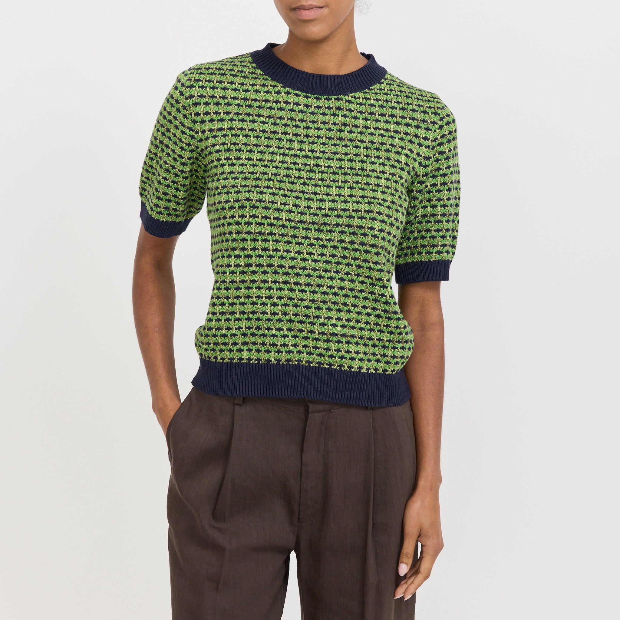 Toast | Jacquard Knitted Cotton Top Green Multi | Maplestore