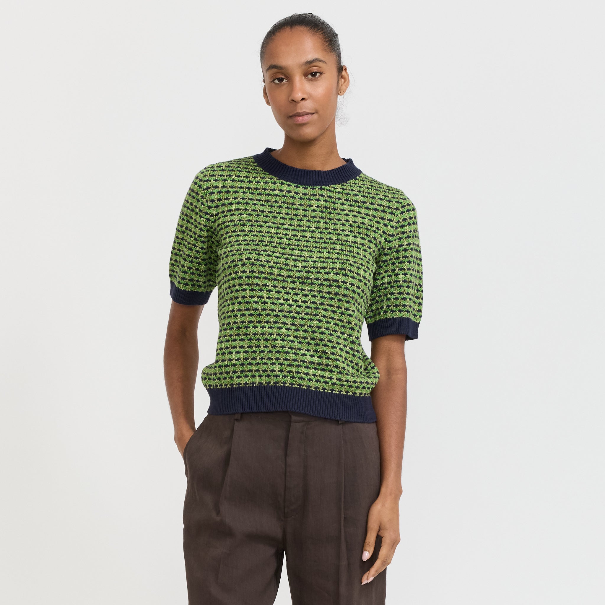 Toast | Jacquard Knitted Cotton Top Green Multi | Maplestore