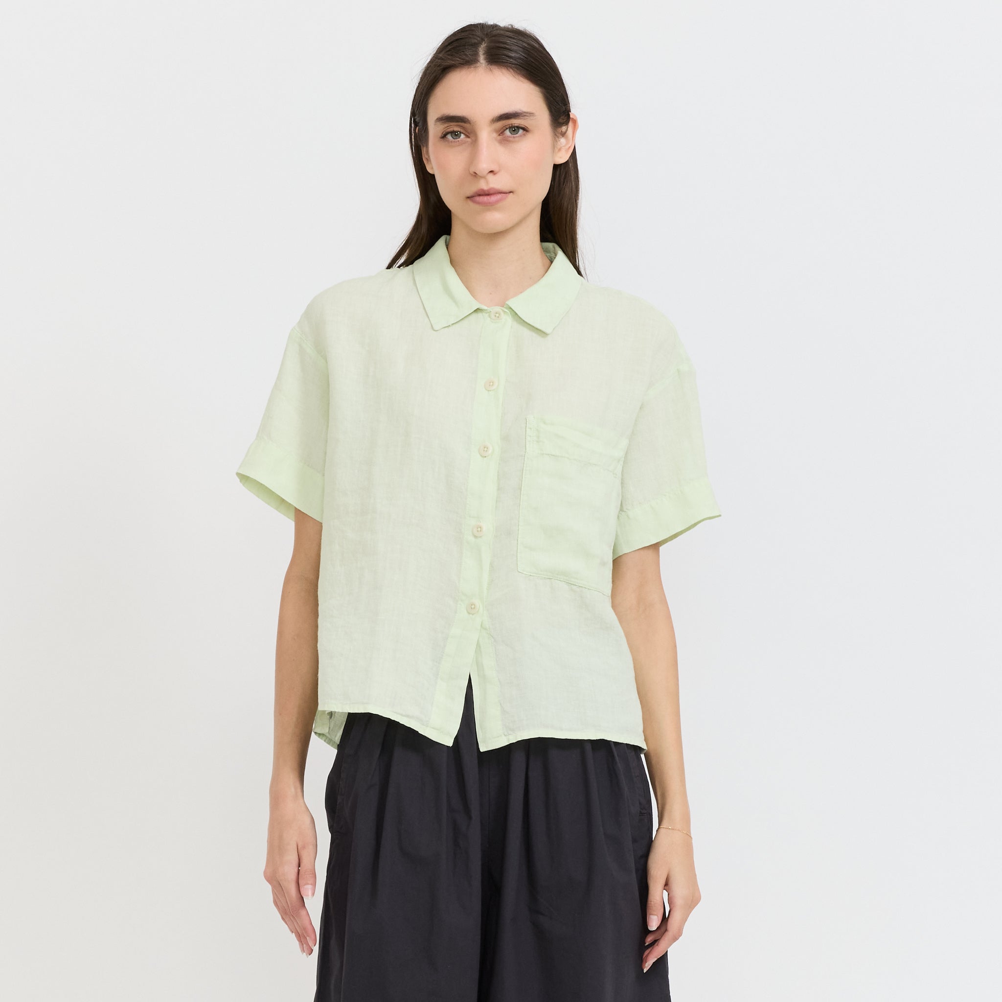Garment Dyed Lightweight Linen Pyjama Shirt Mint Tea