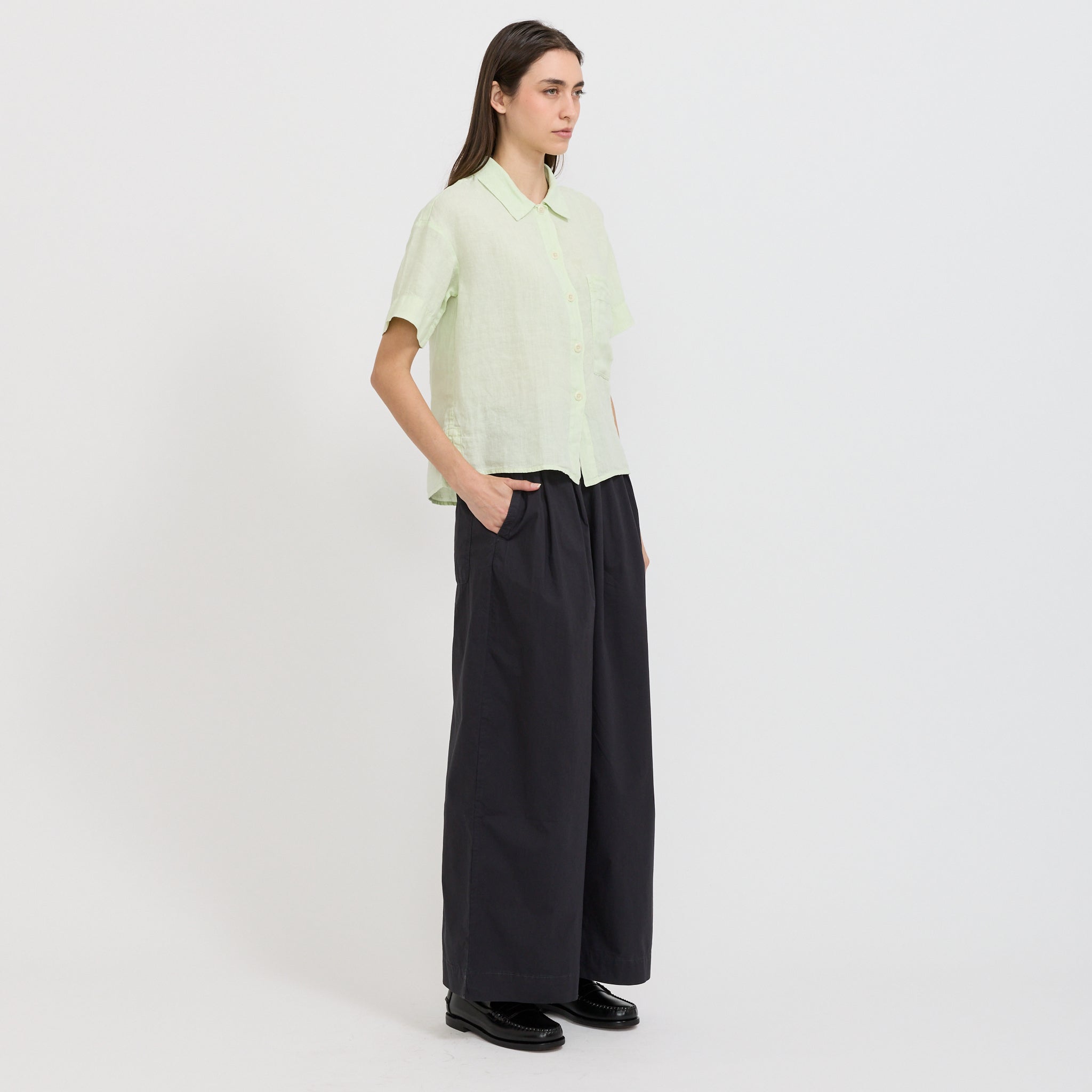Garment Dyed Lightweight Linen Pyjama Shirt Mint Tea