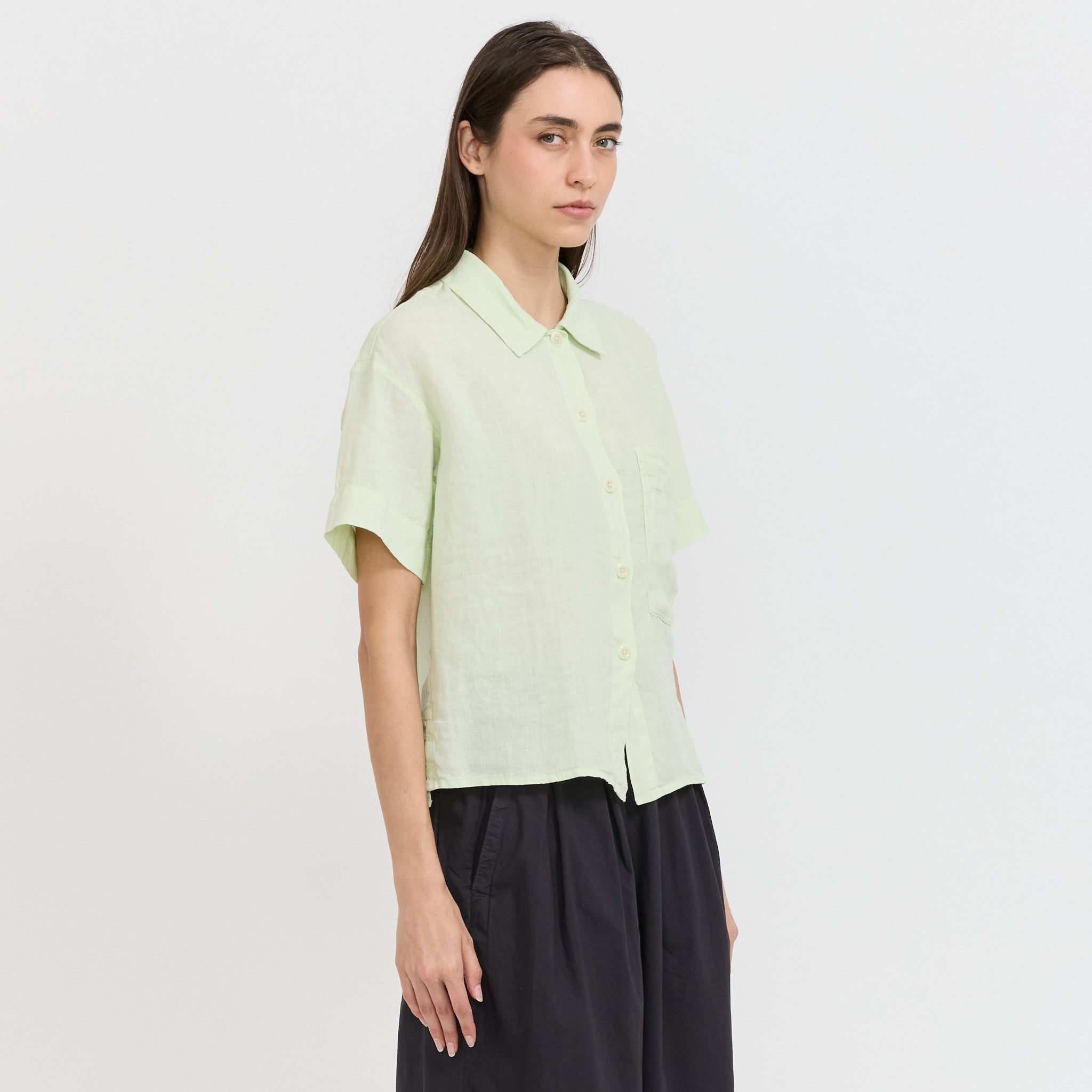Garment Dyed Lightweight Linen Pyjama Shirt Mint Tea