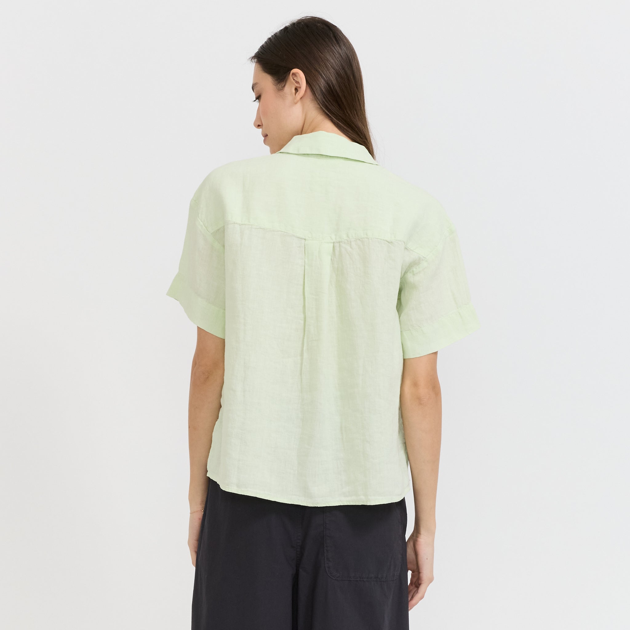 Garment Dyed Lightweight Linen Pyjama Shirt Mint Tea