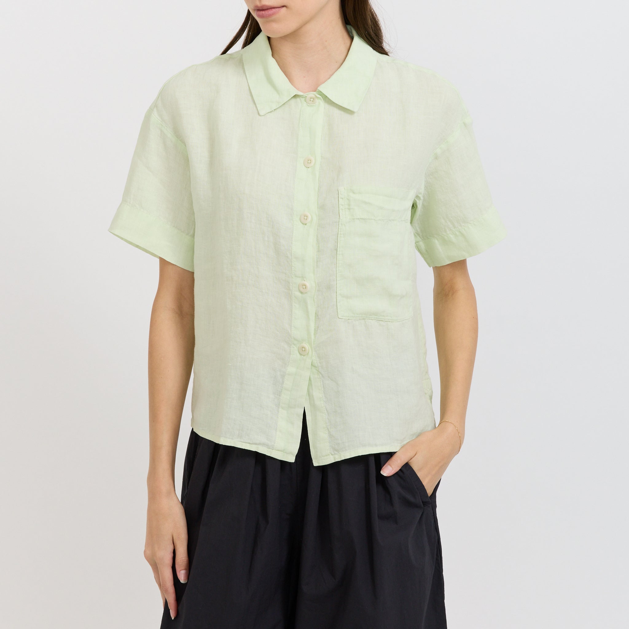 Garment Dyed Lightweight Linen Pyjama Shirt Mint Tea