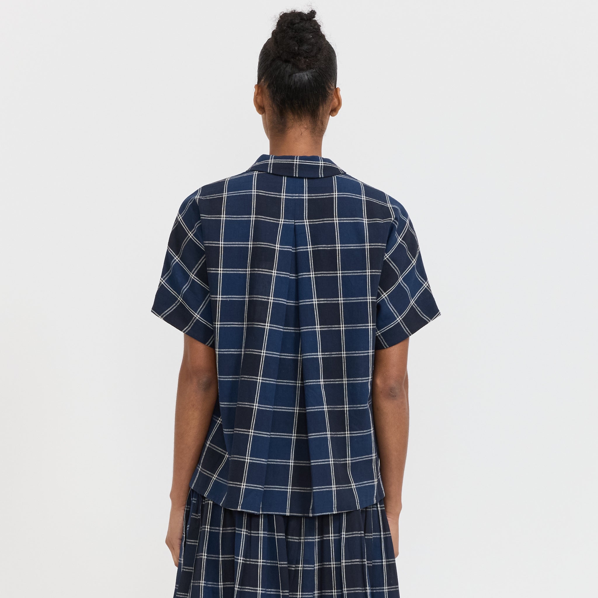 Toast | Market Check Cotton Linen Shirt Denim Blue | Maplestore