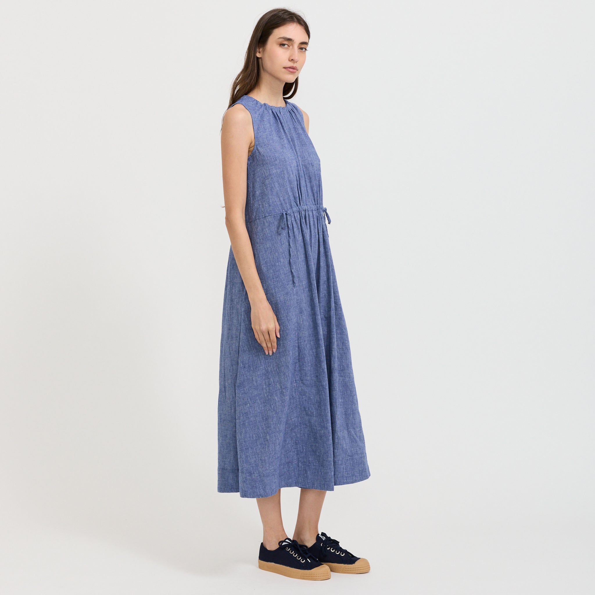 Martha Cotton Linen Chambray Dress Chambray Blue