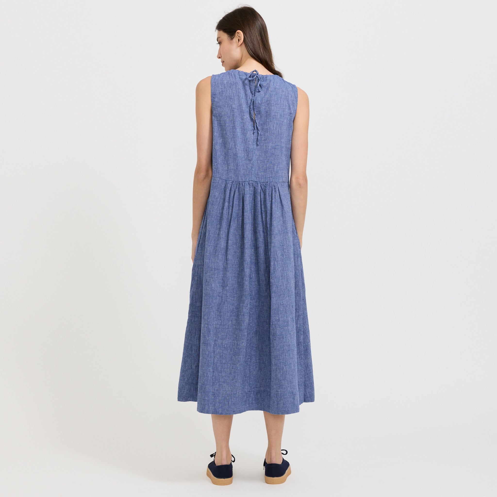 Martha Cotton Linen Chambray Dress Chambray Blue