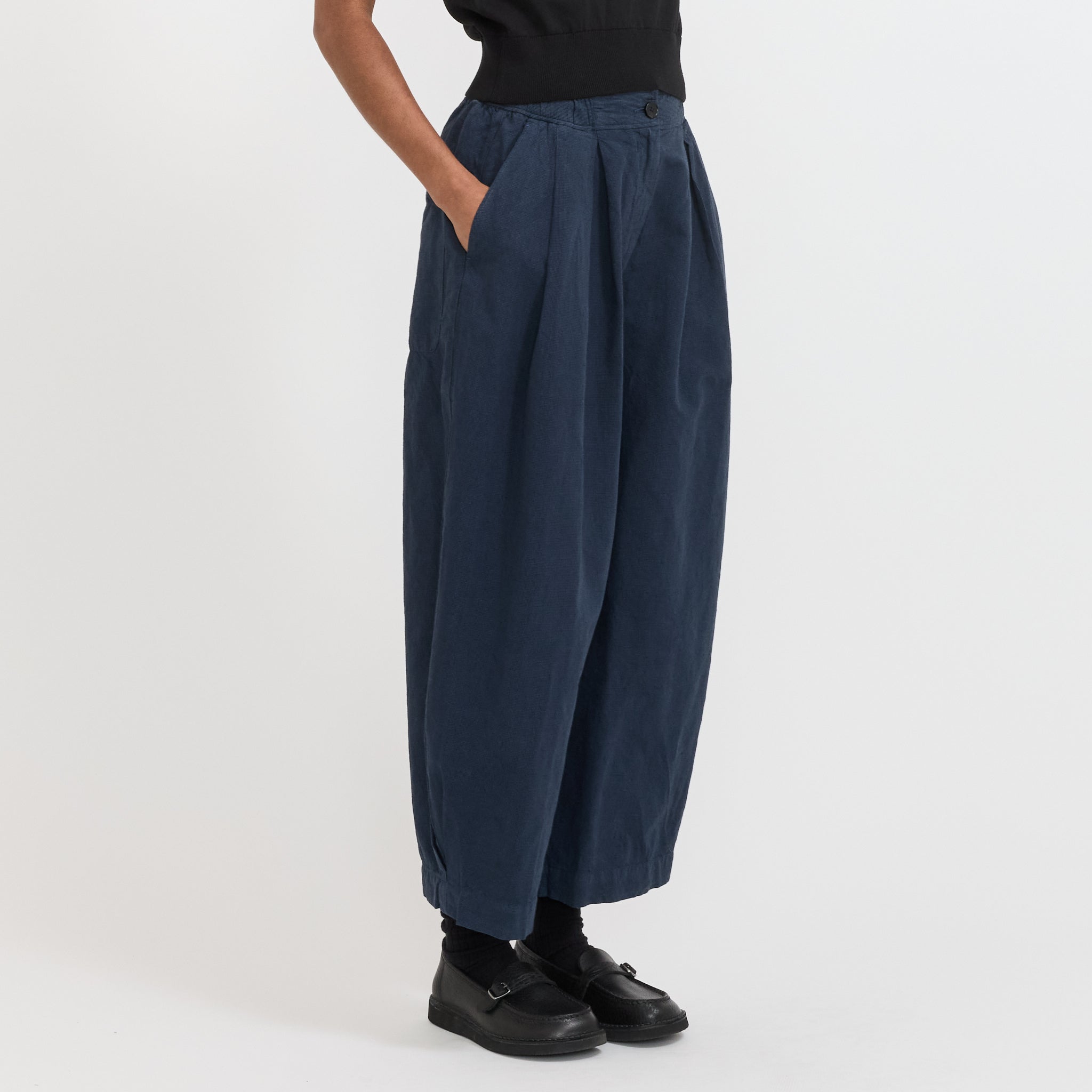 Toast | Micro Houndstooth Wide Leg Trousers Steel Blue | Maplestore