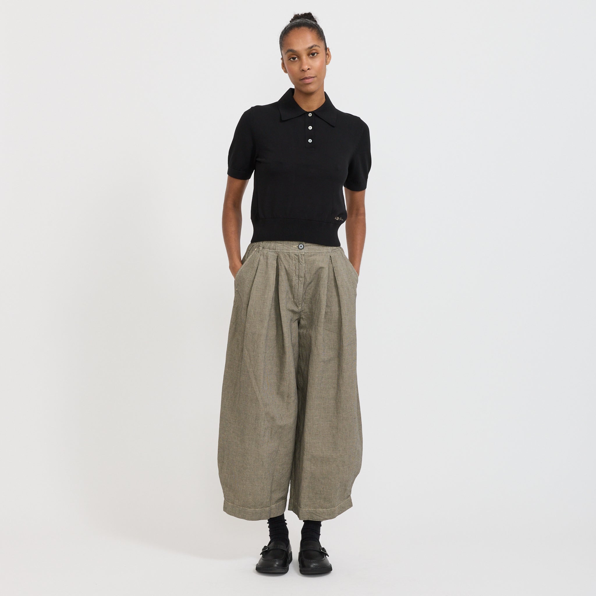 Micro Houndstooth Wide Leg Trousers Vintage White | Maplestore