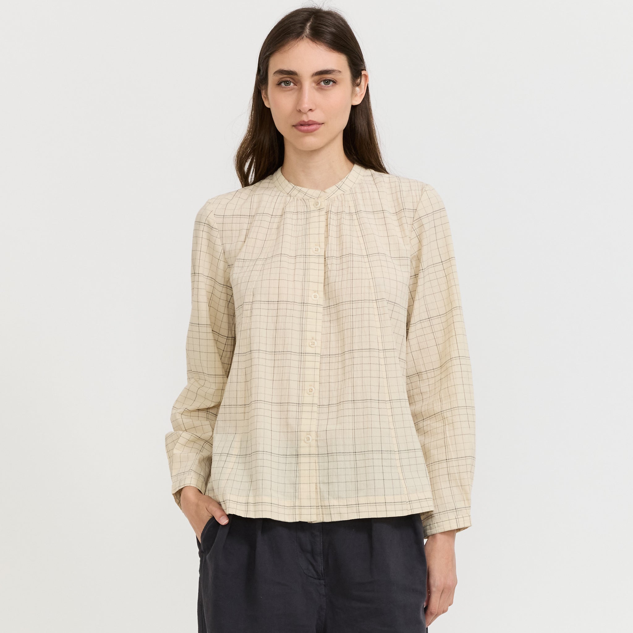 Page Check Cotton Swingy Shirt Ecru/Black