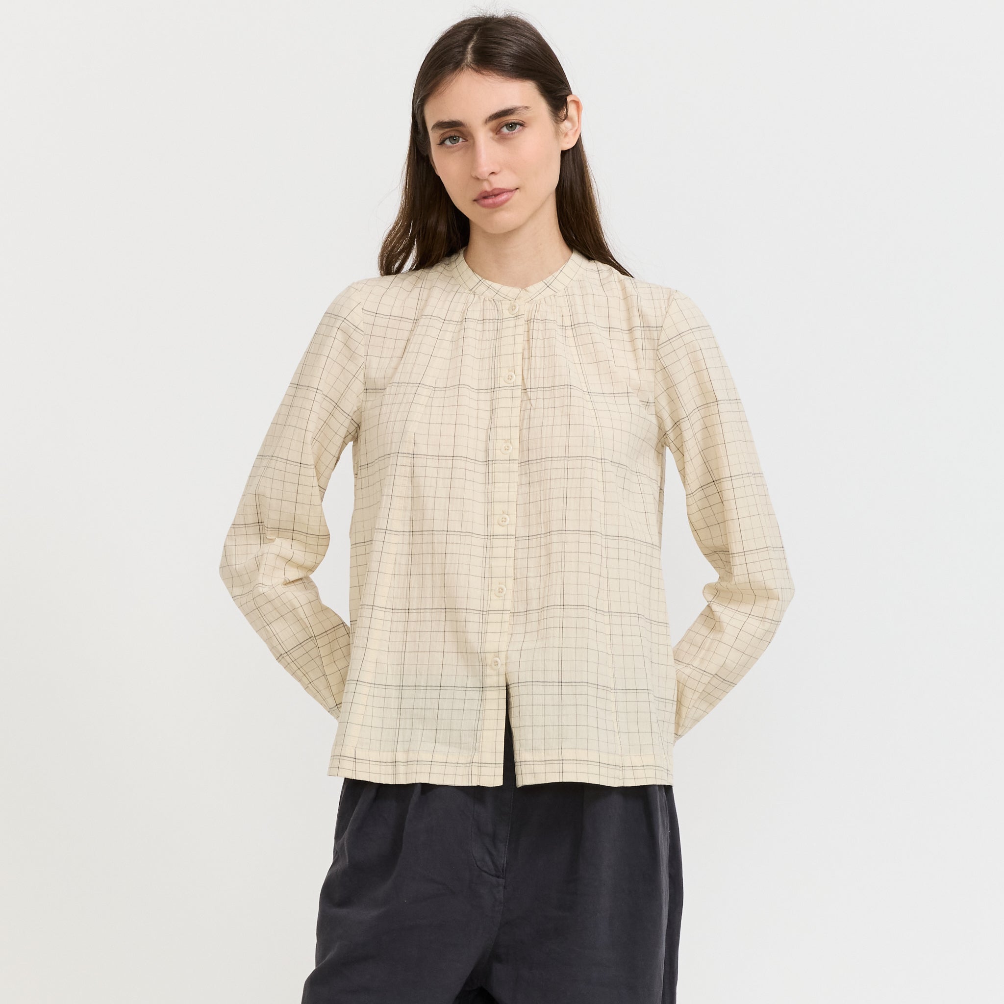 Page Check Cotton Swingy Shirt Ecru/Black