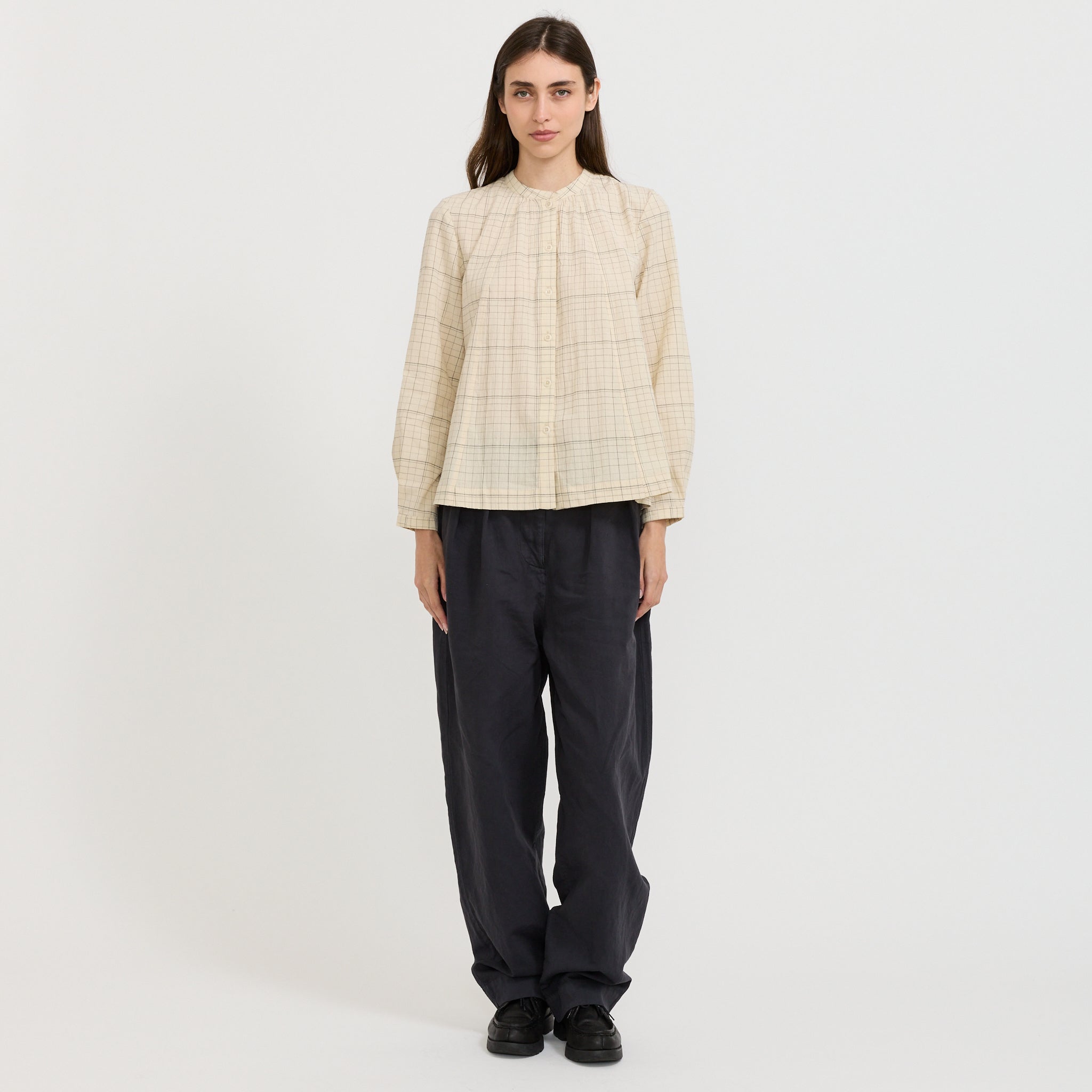 Page Check Cotton Swingy Shirt Ecru/Black