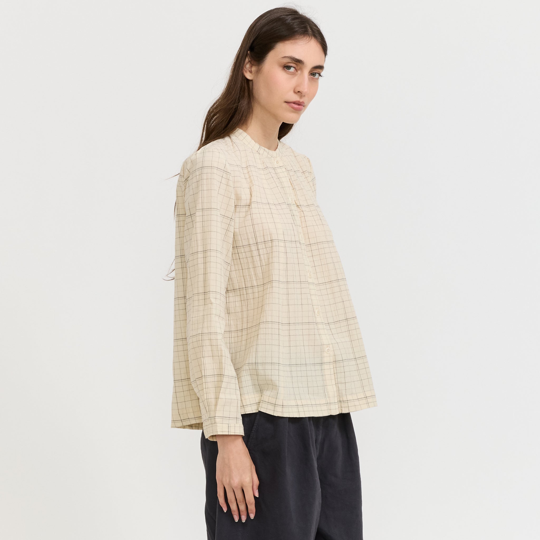 Page Check Cotton Swingy Shirt Ecru/Black