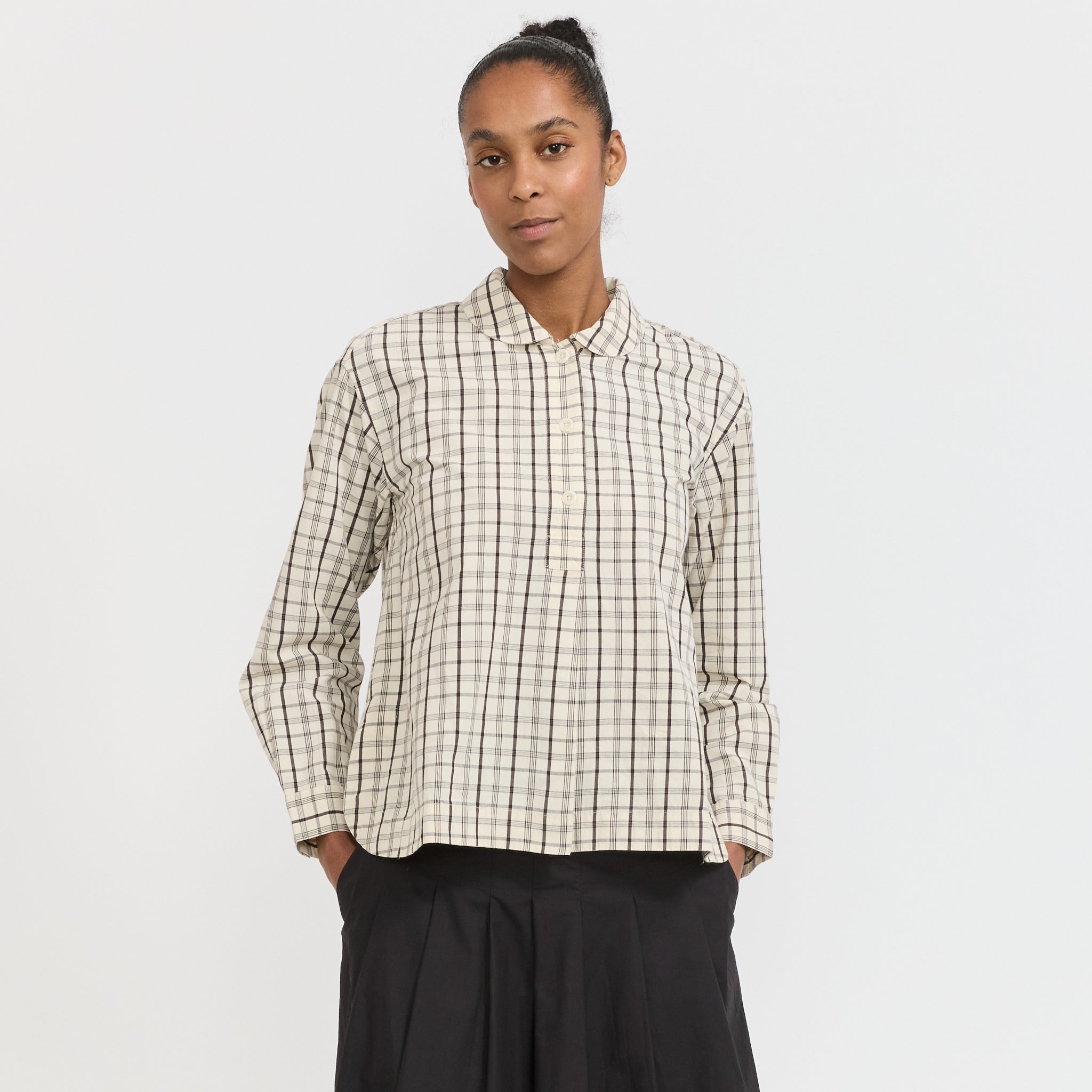 Toast | Half Placket Check Cotton Shirt Ecru/Rich Soil | Maplestore