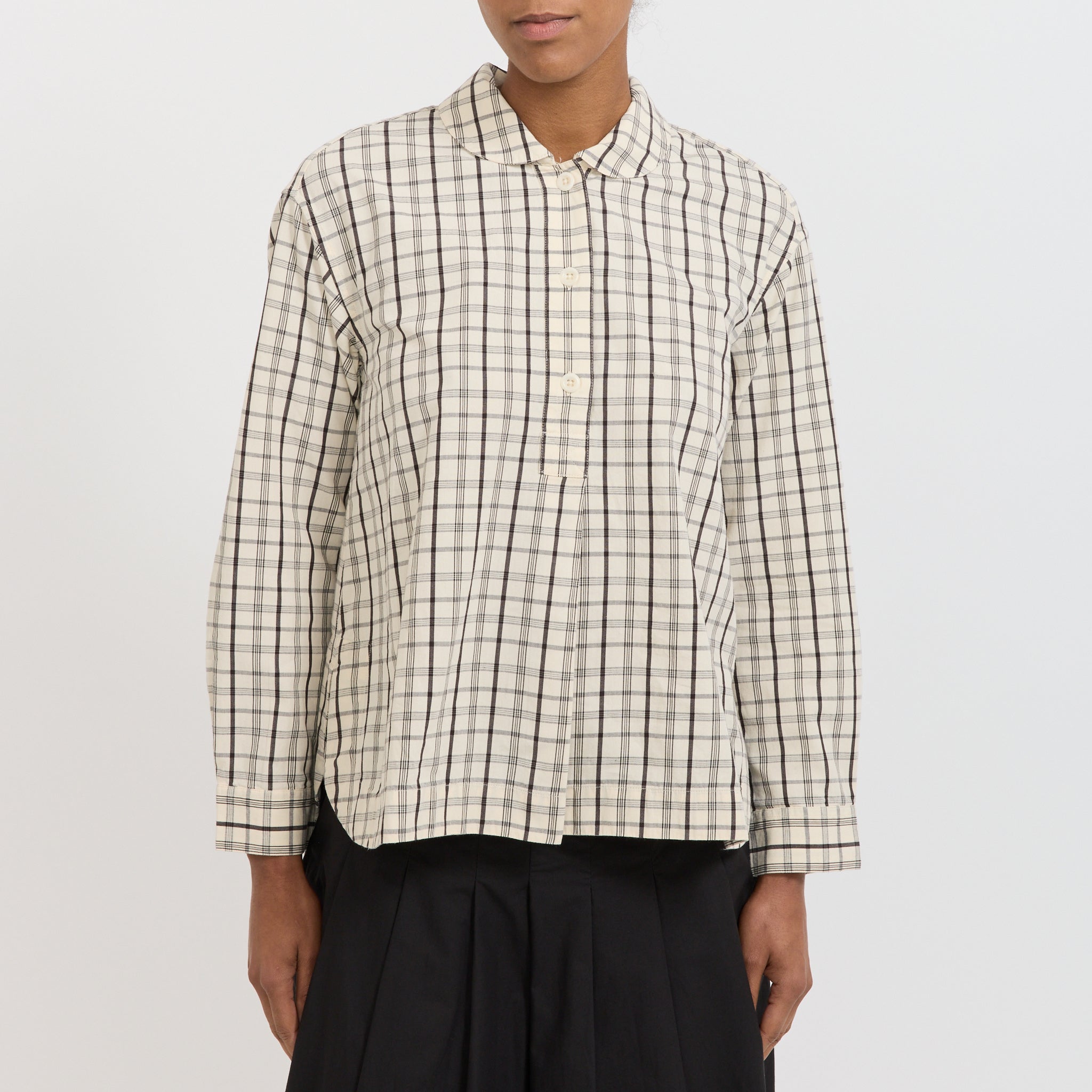 Toast | Half Placket Check Cotton Shirt Ecru/Rich Soil | Maplestore