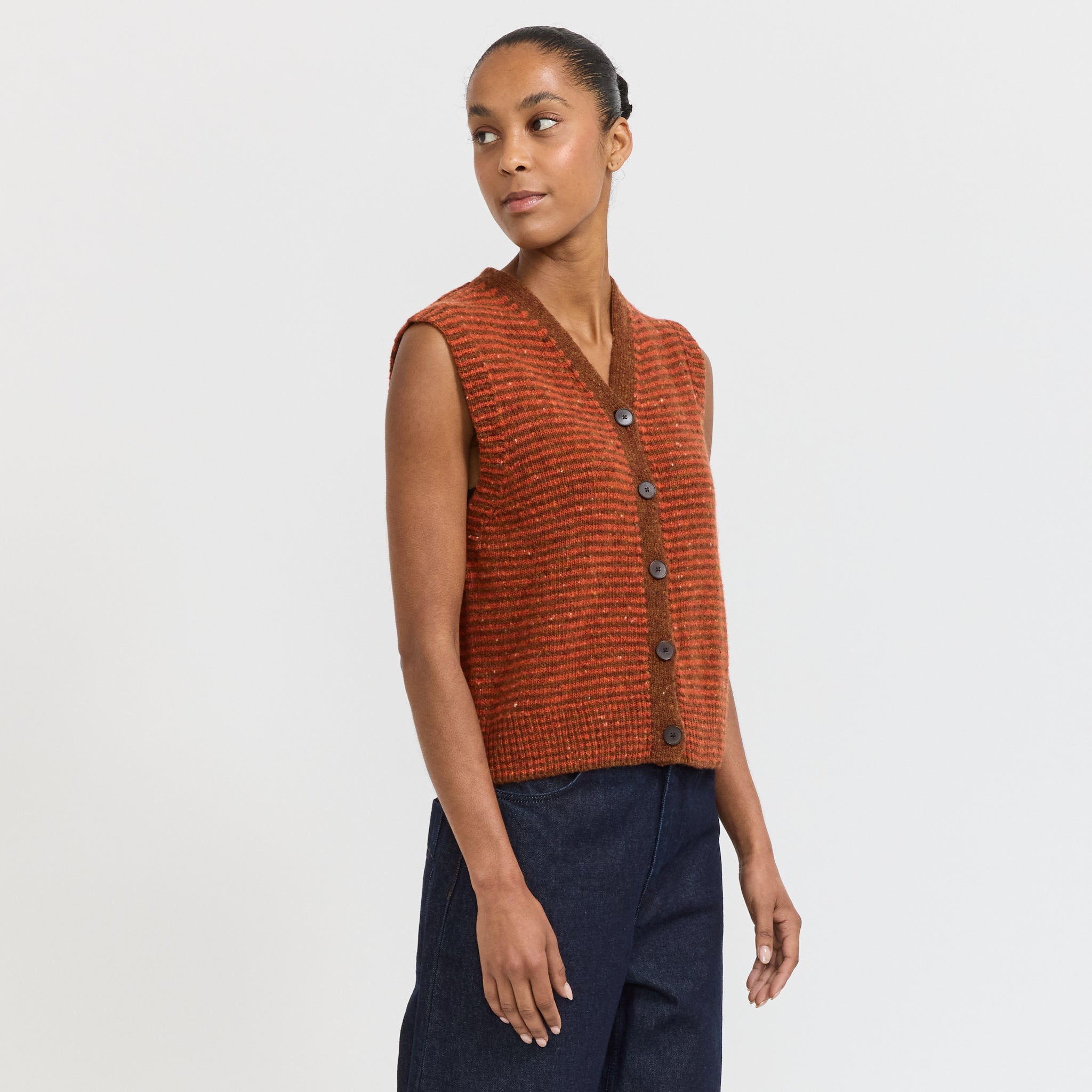 Striped Donegal V Neck Tank Brick/Red Clay | Maplestore