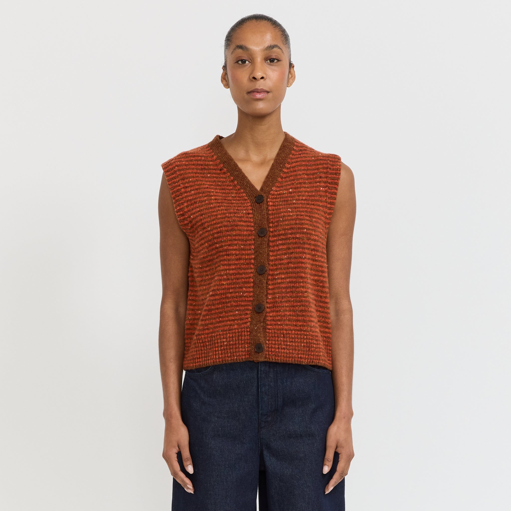 Striped Donegal V Neck Tank Brick/Red Clay