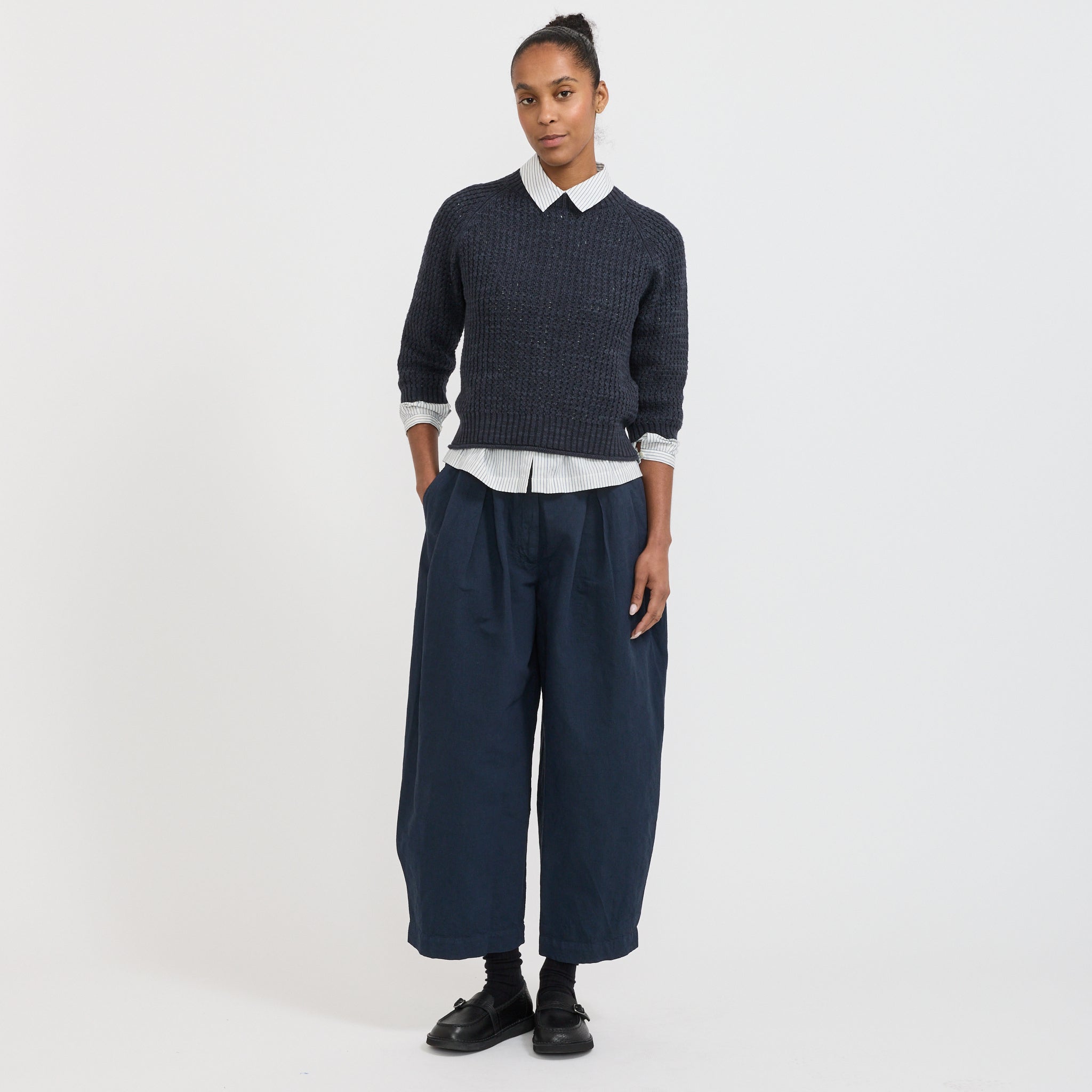 Toast | Textured Rib Linen Cotton Sweater Dark Navy | Maplestore