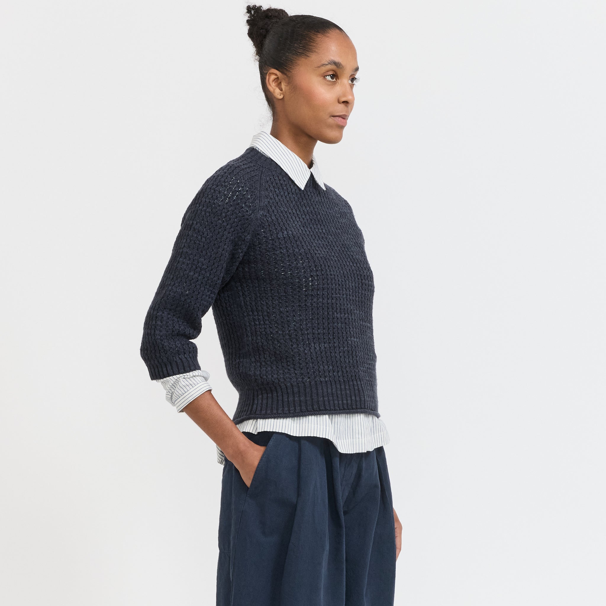 Toast | Textured Rib Linen Cotton Sweater Dark Navy | Maplestore