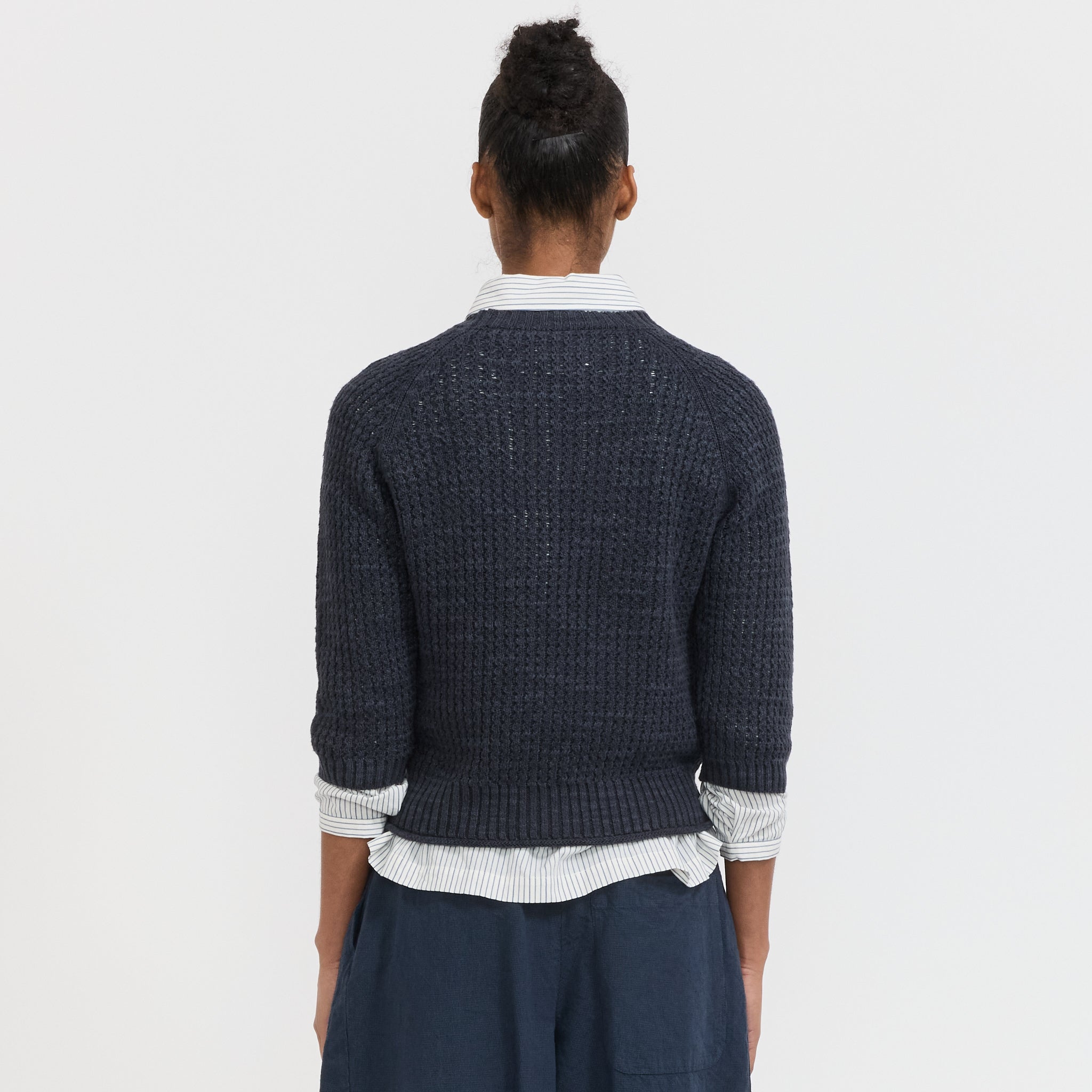 Toast | Textured Rib Linen Cotton Sweater Dark Navy | Maplestore