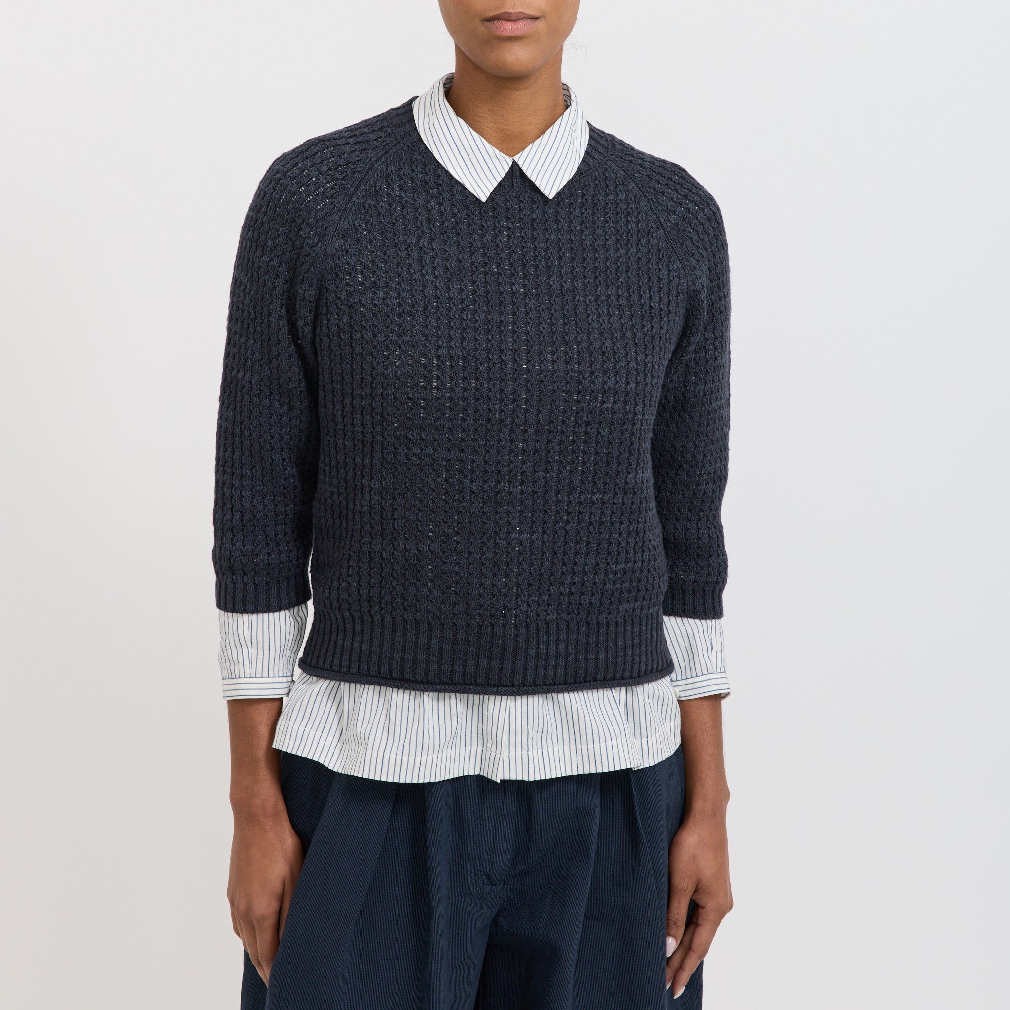 Toast | Textured Rib Linen Cotton Sweater Dark Navy | Maplestore