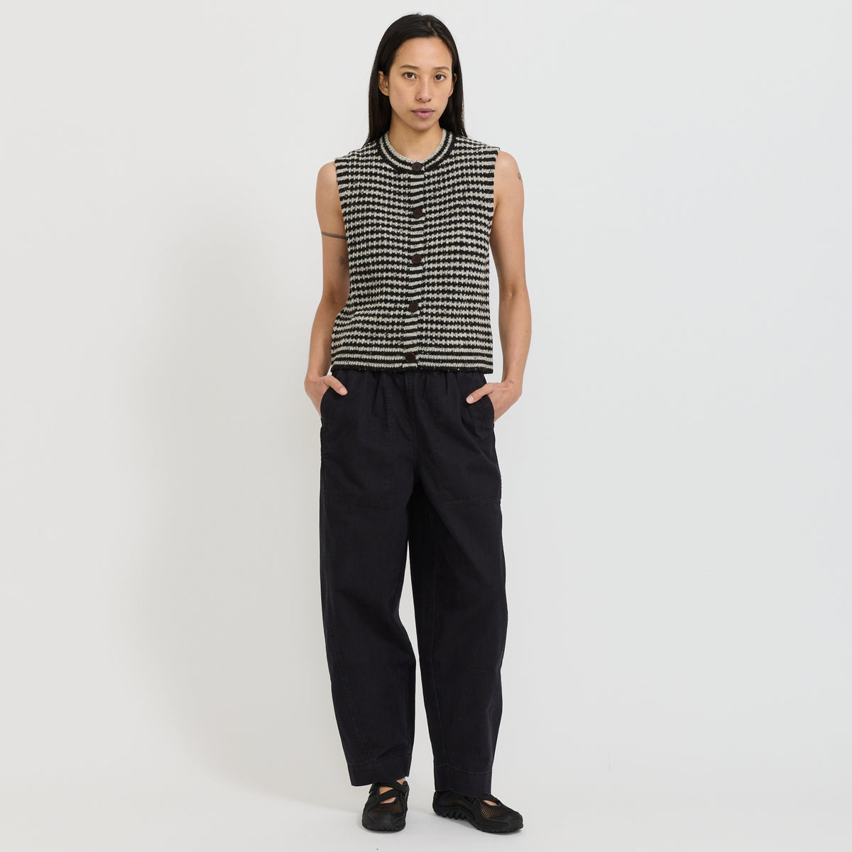 Striped Donegal Wool Buttoned Tank Flax/Charcoal