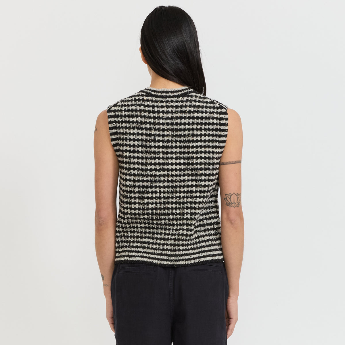 Striped Donegal Wool Buttoned Tank Flax/Charcoal