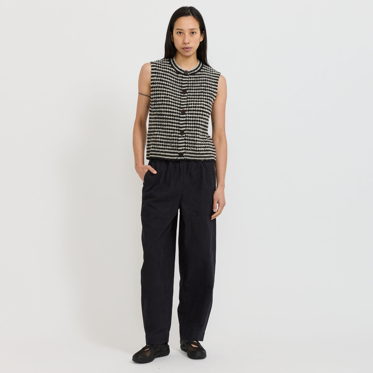 Striped Donegal Wool Buttoned Tank Flax/Charcoal