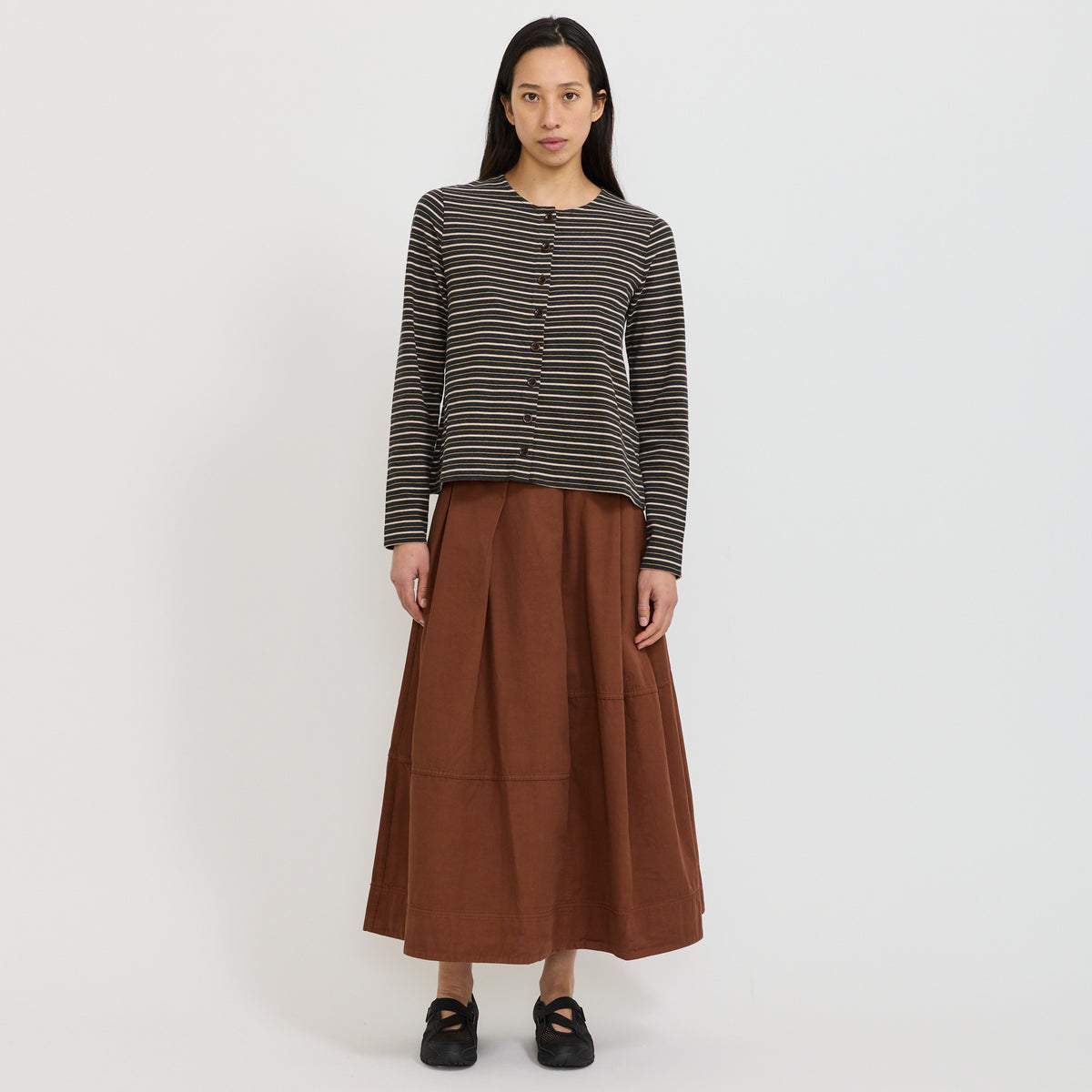 Slanted Pleat Cotton Skirt Brick