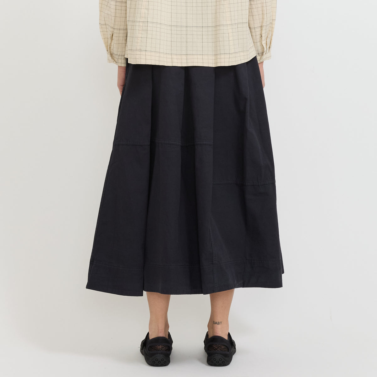 Slanted Pleat Cotton Skirt Slate