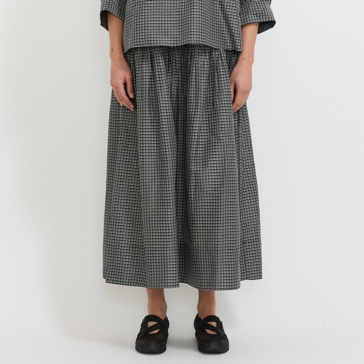 Check Cotton Silk Skirt Ecru/Soft Black