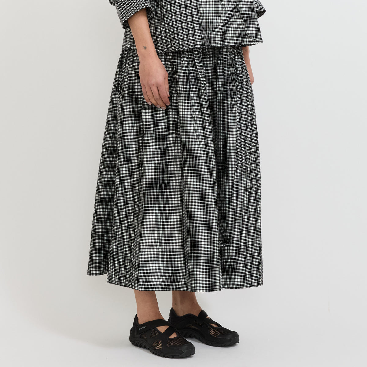 Check Cotton Silk Skirt Ecru/Soft Black