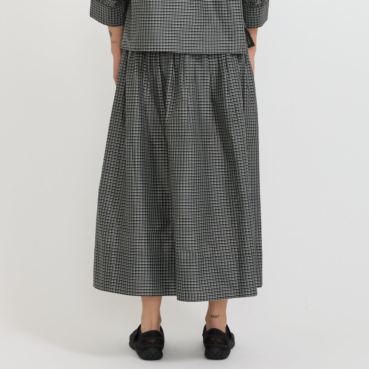 Check Cotton Silk Skirt Ecru/Soft Black