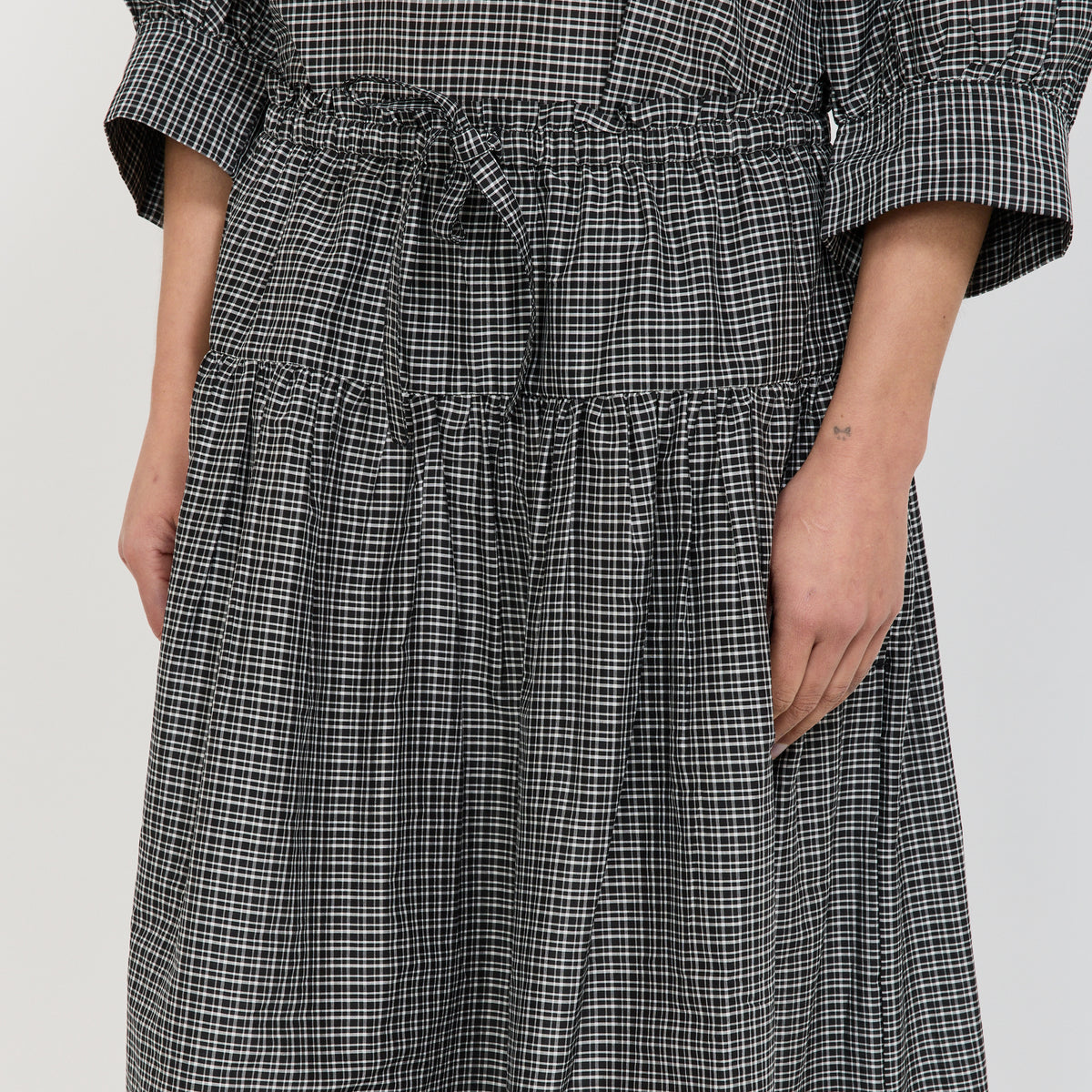 Check Cotton Silk Skirt Ecru/Soft Black
