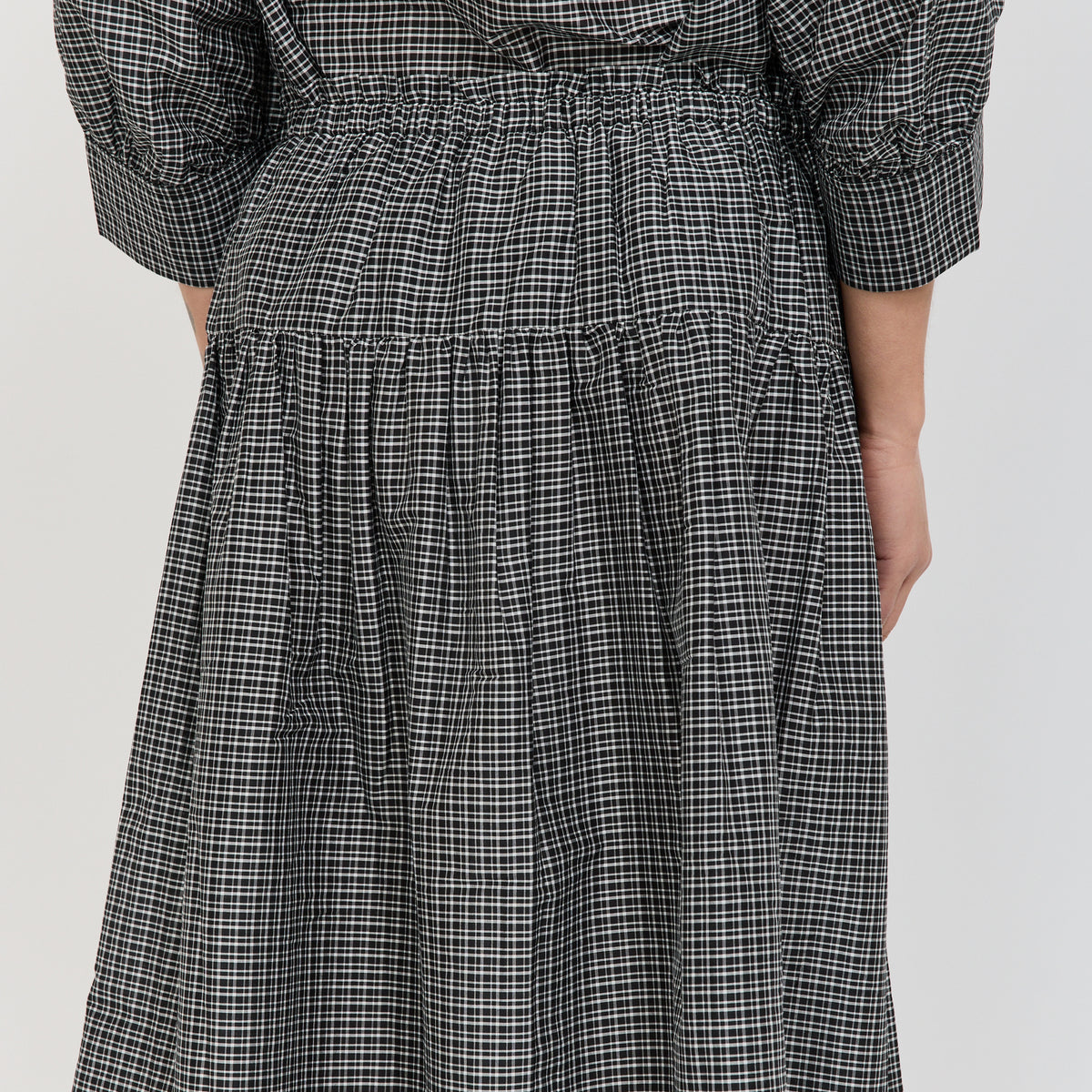 Check Cotton Silk Skirt Ecru/Soft Black