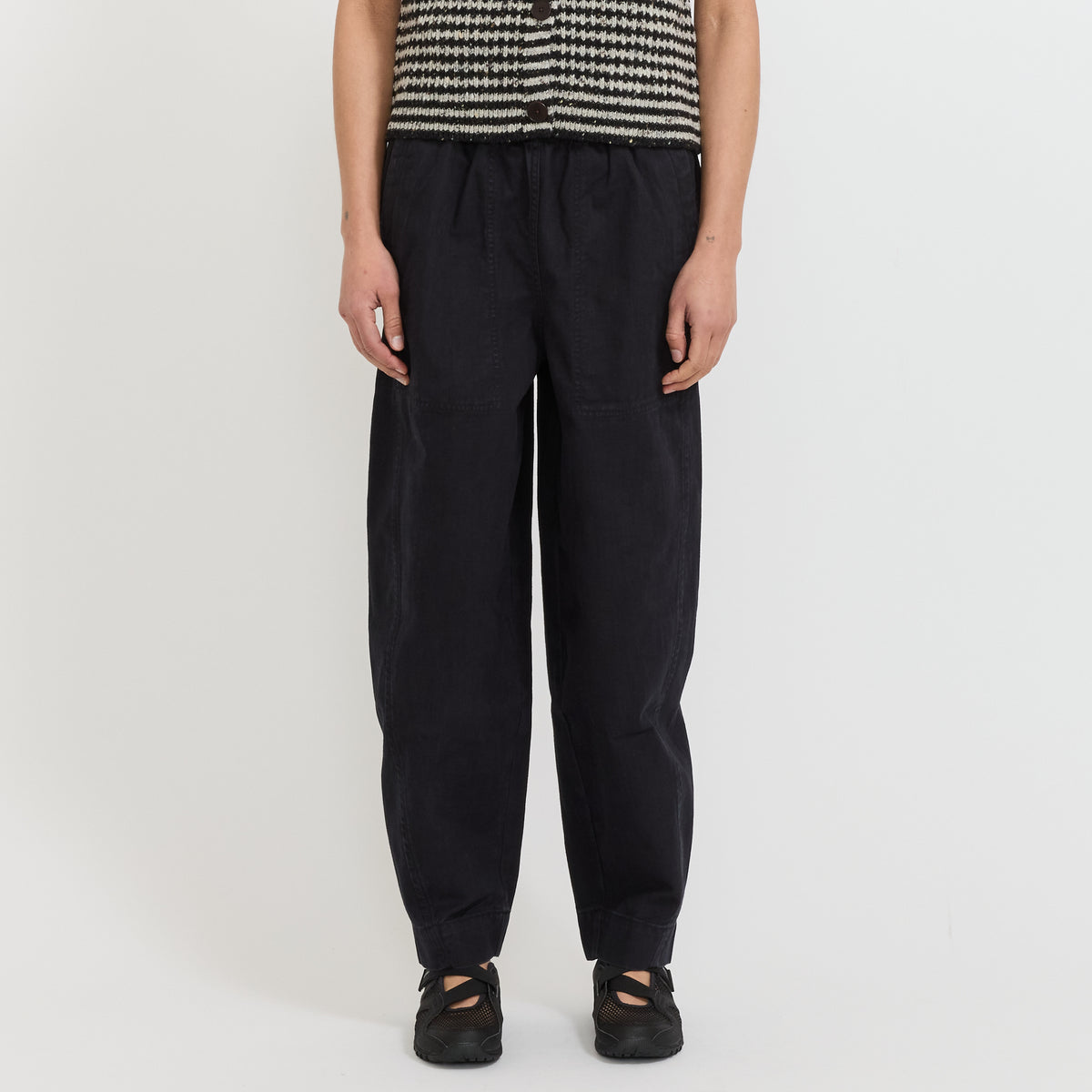 Cotton Twill Pull On Trousers Blue Black