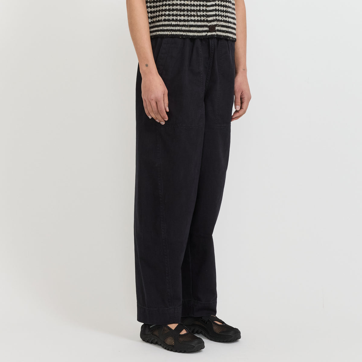 Cotton Twill Pull On Trousers Blue Black