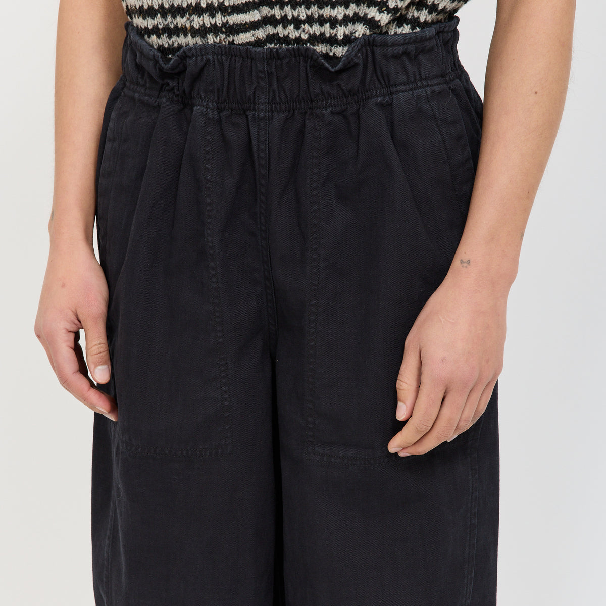 Cotton Twill Pull On Trousers Blue Black
