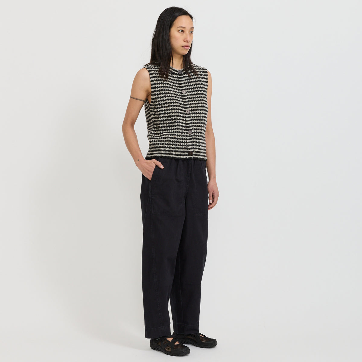 Cotton Twill Pull On Trousers Blue Black