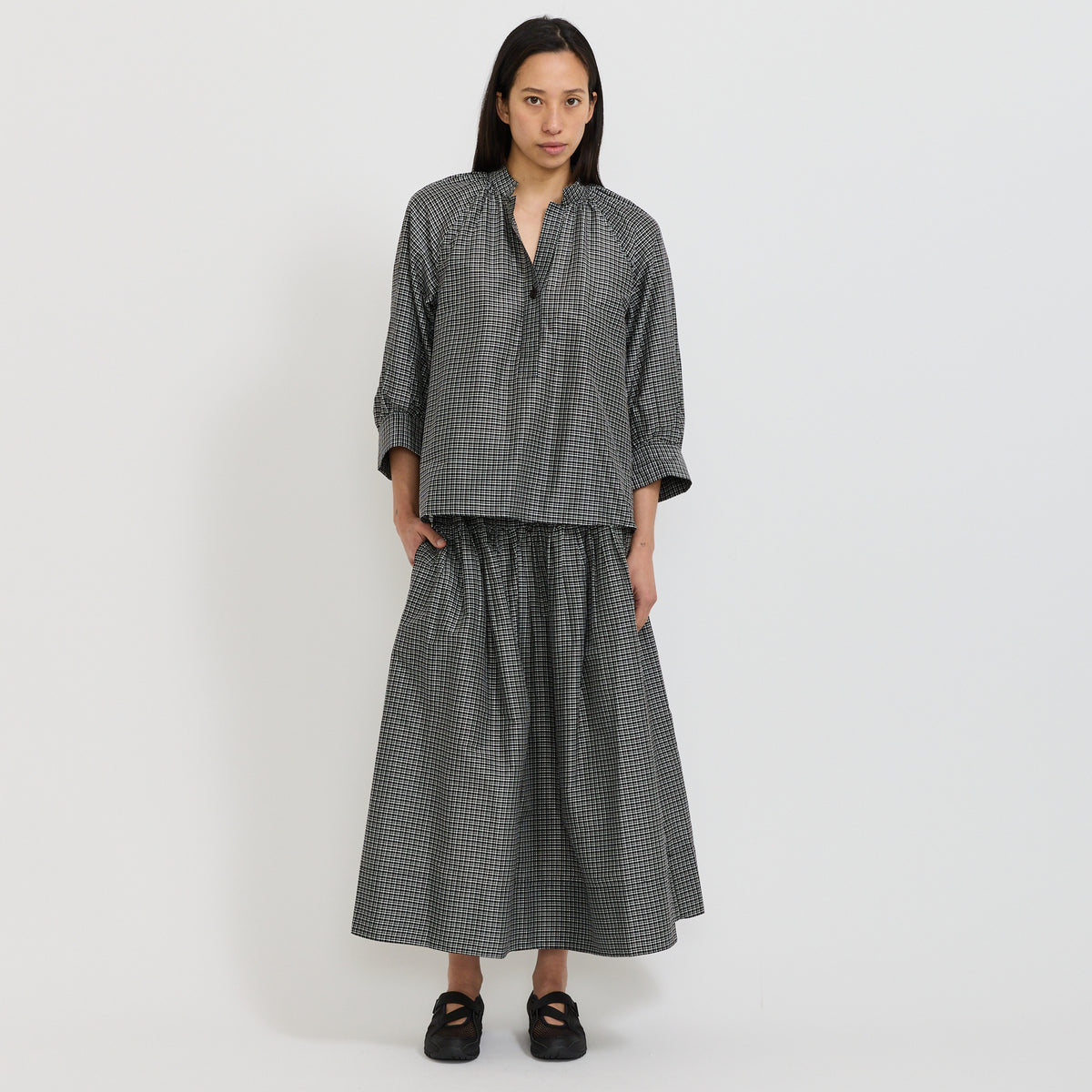 Catrin Cotton Silk Check Shirt Ecru/Soft Black